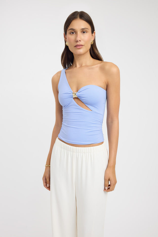 side Solene Top Kookai Fitted Asymmetry Sleeveless Womens-Blouse 