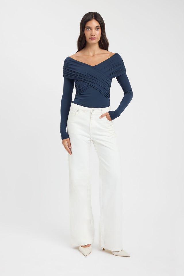 side Kalia Long Sleeve Top Kookai Fitted V-neck Long sleeve Womens-Blouse 