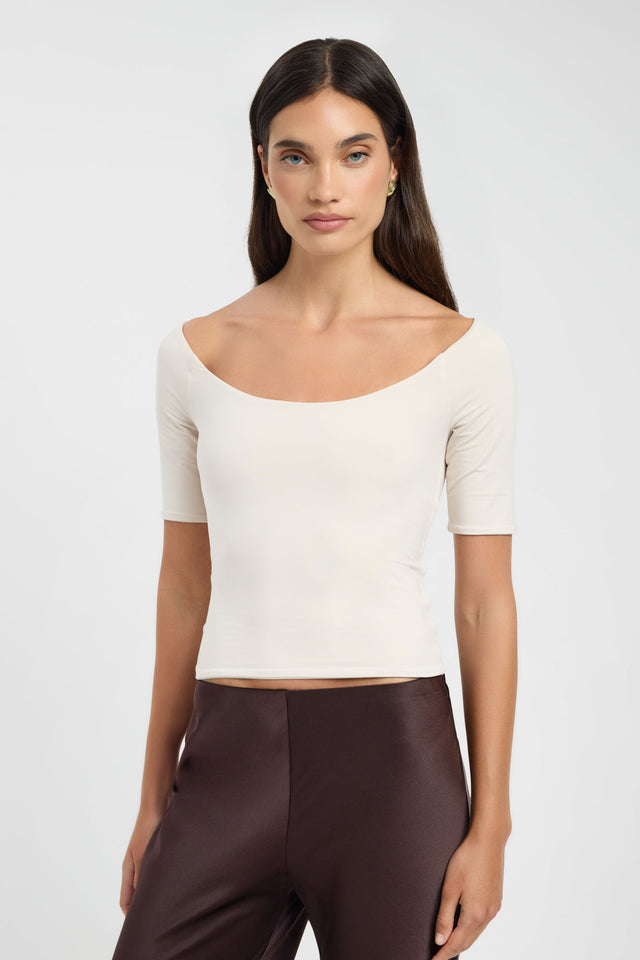 front Kaia Top Kookai Fitted Boatneck Short sleeves Womens-Blouse 