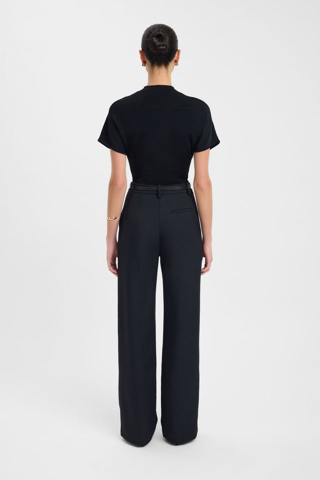 Presenting the Ariel Straight Leg Pant in womens regular pants with wide-leg high-rise black back