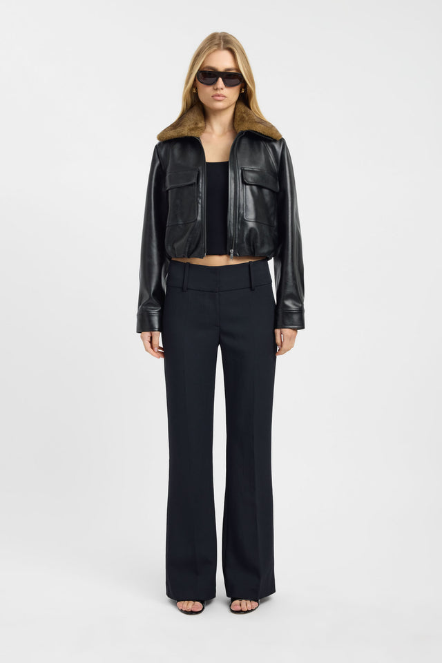 Displaying the Heavy Phoenix Fur Jacket in women's coats and jackets with full sleeves, aviator style, short length, and black color detail