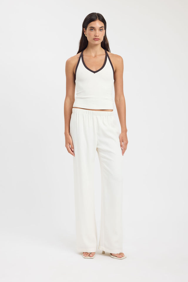 front Sky Contrast Tank Kookai Fitted Scoopneck Sleeveless Womens-Blouse 