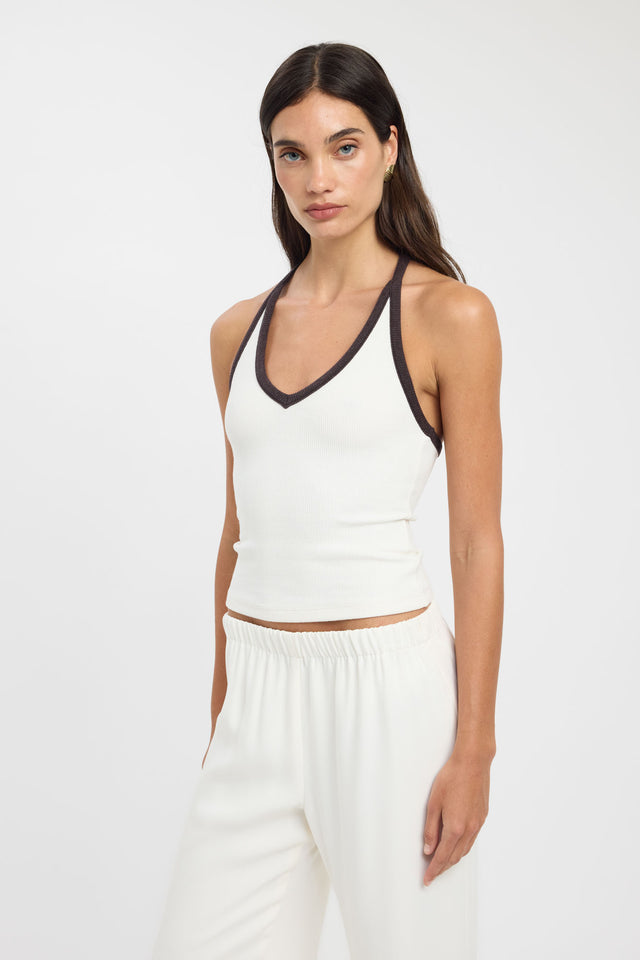 side Sky Contrast Tank Kookai Fitted Scoopneck Sleeveless Womens-Blouse 