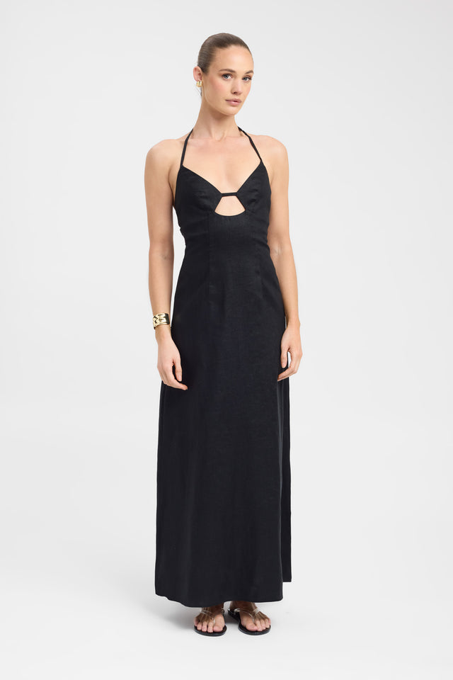 front Palm Bra Maxi Dress Kookai Aline Maxi Fitted Sweetheart black womens-dresses 