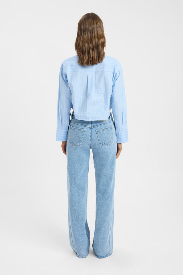 back Freddy Stripe Boxy Shirt Kookai Relaxed V-neck Long sleeve Womens-Blouse 