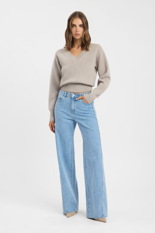 side Dalton Vee Jumper Kookai Relaxed V-neck Long sleeve Womens-Blouse 