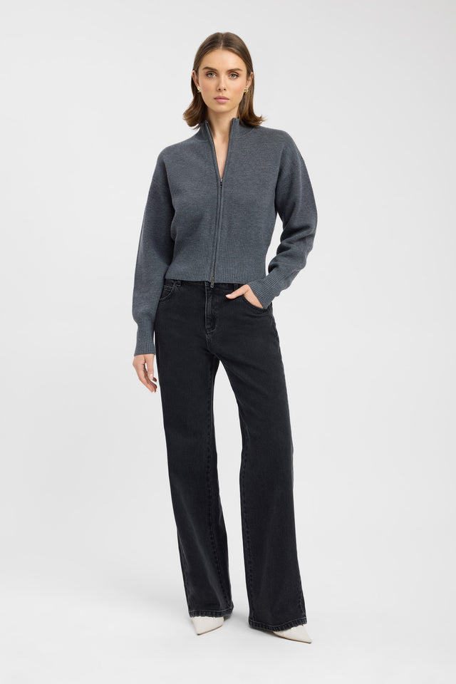 Dalton Zip Cardigan Kookai Oversized Highneck Long sleeve Womens-Blouse 