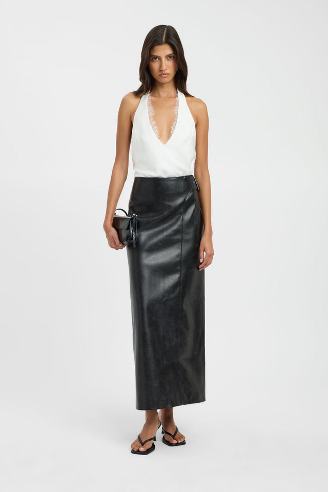 Crafted for versatility, the Palermo Lace Vee Neck Top is an ivory relaxed fit womens blouse with v-neck and sleeveless styling, on-body