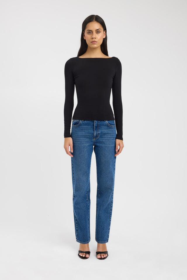 front Jordie Boat Long Sleeve Top Kookai Fitted Boatneck Long sleeve Womens-Blouse 