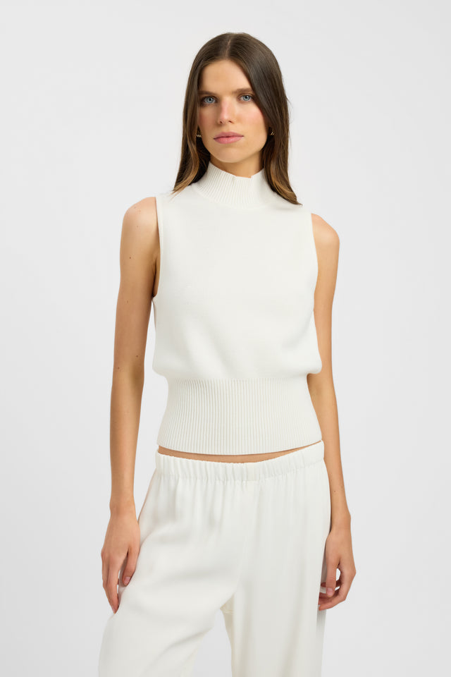 front Dalton Tank Kookai Fitted Highneck Sleeveless Womens-Blouse 