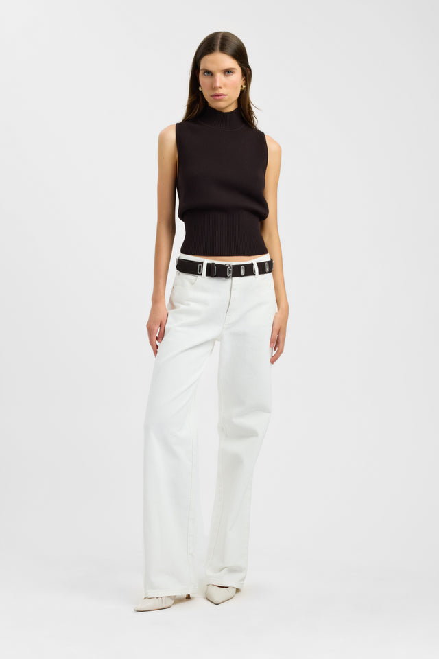 side Dalton Tank Kookai Fitted Highneck Sleeveless Womens-Blouse 