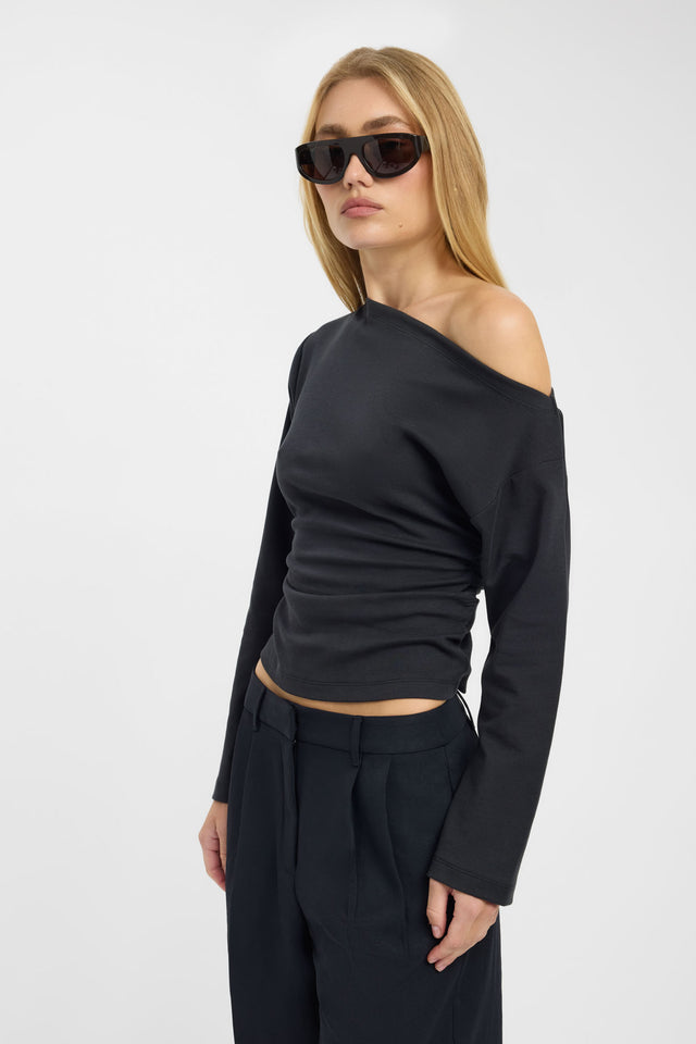 side Nova Off Shoulder Long Sleeve Top Kookai Fitted Asymmetry Long sleeve Womens-Blouse 