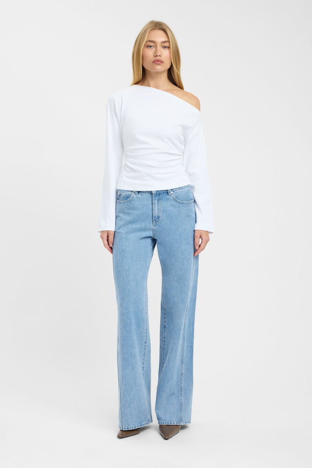 front Nova Off Shoulder Long Sleeve Top Kookai Fitted Asymmetry Long sleeve Womens-Blouse 