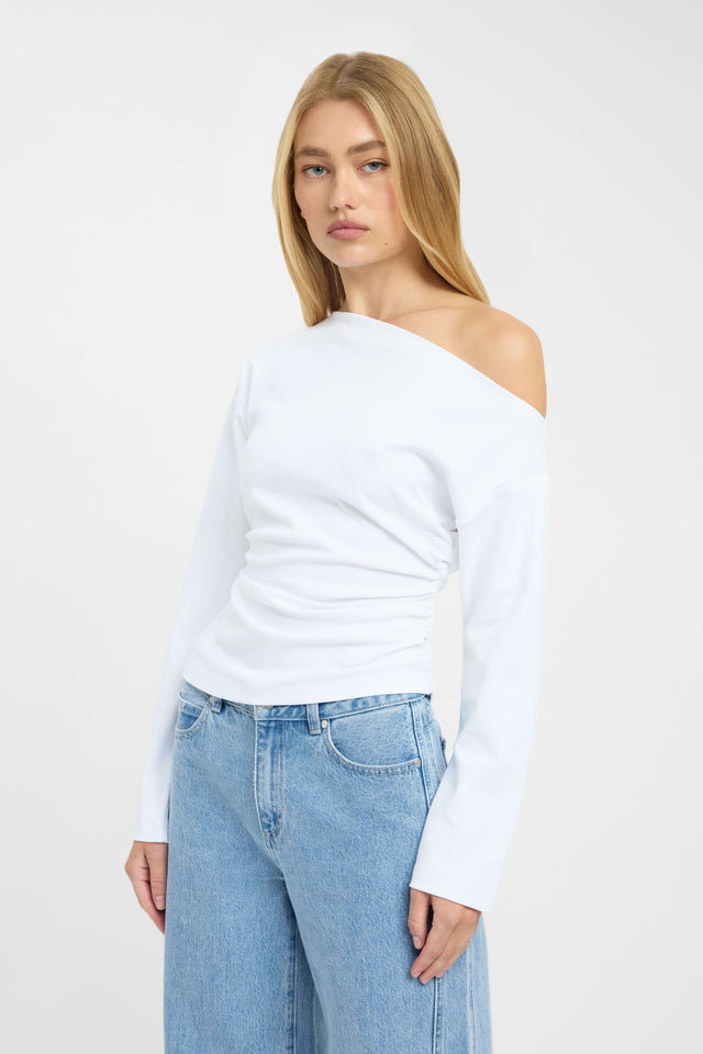 side Nova Off Shoulder Long Sleeve Top Kookai Fitted Asymmetry Long sleeve Womens-Blouse 