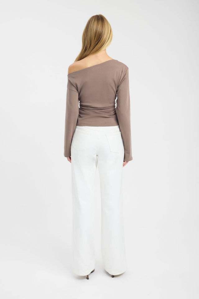 back Nova Off Shoulder Long Sleeve Top Kookai Fitted Asymmetry Long sleeve Womens-Blouse 