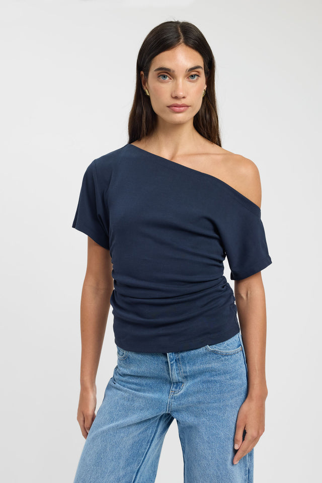 front Nova Off Shoulder Tee Kookai Fitted Asymmetry Short sleeves Womens-Blouse 