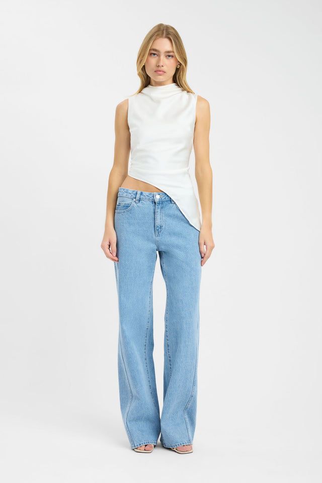 Designed with Palermo High Neck Top womens-blouse in ivory fitted and sleeveless on-body