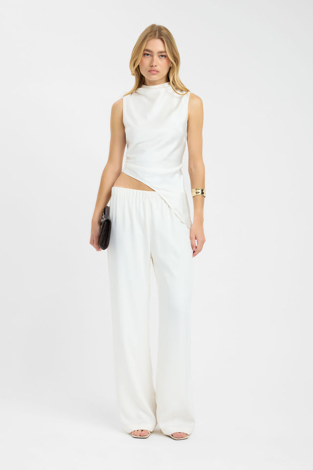 Palermo High Neck Top womens-blouse in ivory with fitted silhouette and sleeveless design front