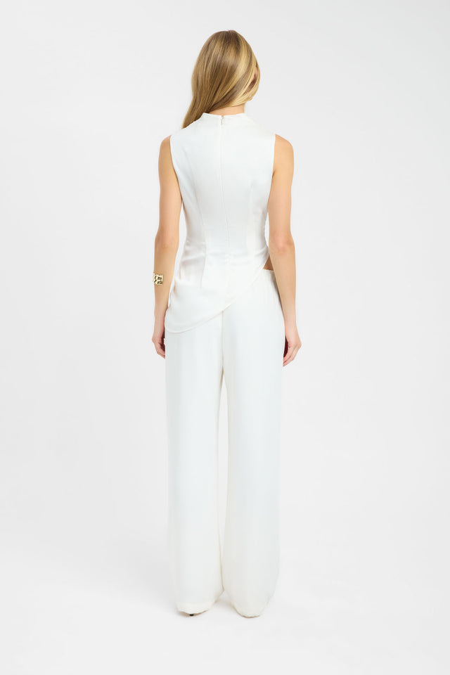 Crafted Palermo High Neck Top womens-blouse in ivory with fitted silhouette and sleeveless design back