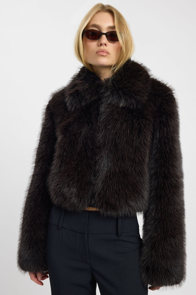 back Aspen Fur Jacket Kookai Long sleeve Short womens-coats-and-jackets 