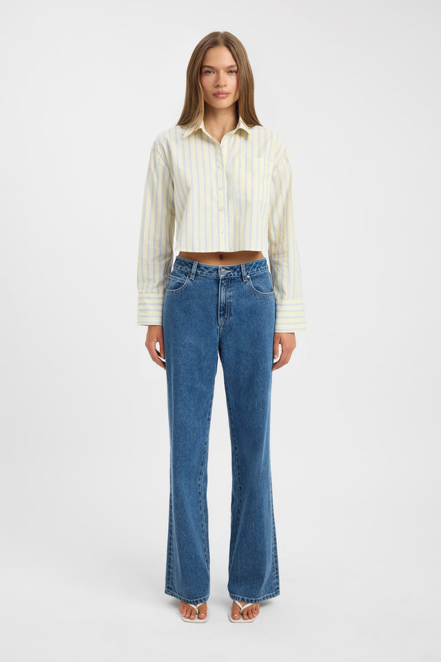 side Freddy Stripe Boxy Shirt Kookai Relaxed Highneck Long sleeve Womens-Blouse 