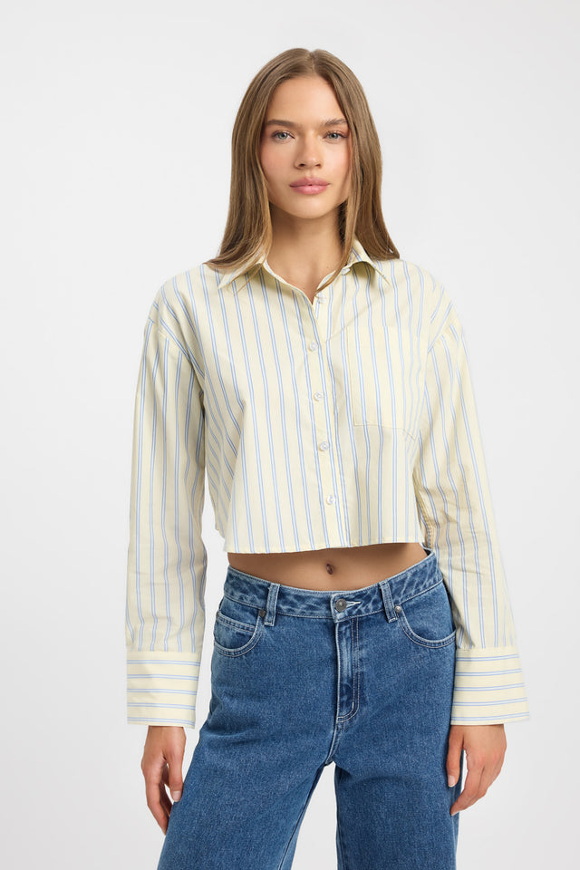 front Freddy Stripe Boxy Shirt Kookai Relaxed Highneck Long sleeve Womens-Blouse 