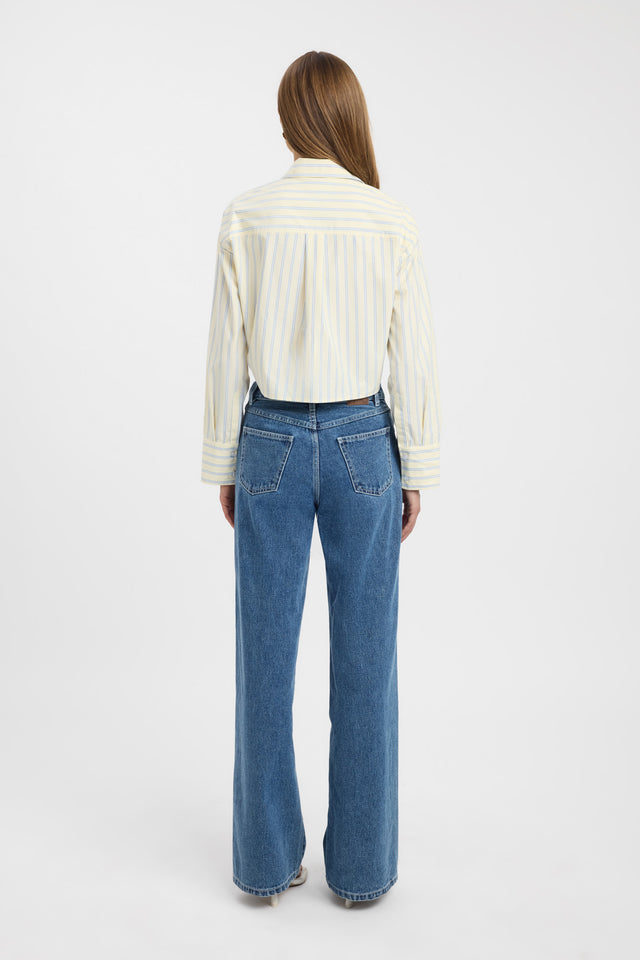 back Freddy Stripe Boxy Shirt Kookai Relaxed Highneck Long sleeve Womens-Blouse 