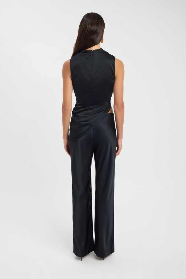 Crafted with the Palermo High Neck Top womens-blouse in black featuring fitted and sleeveless design back
