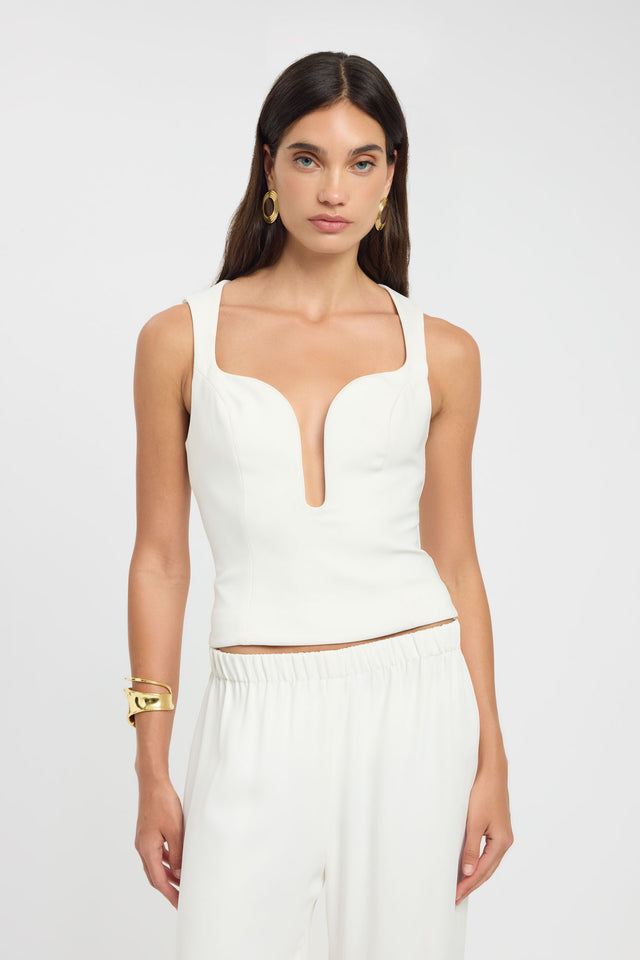 front Alto Curved Top Kookai Fitted Plungeneck Sleeveless Womens-Blouse 