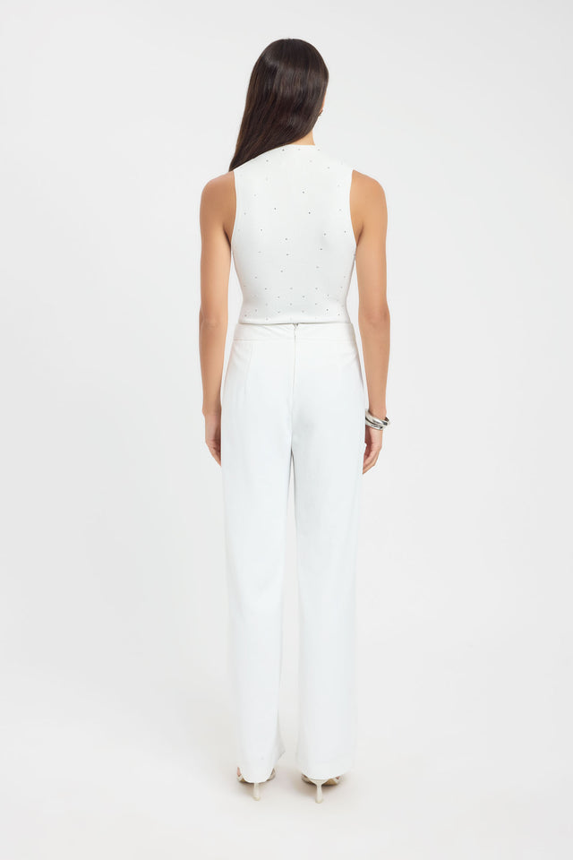 Explore the Riviera Tank womens-blouse in white fitted high-neck sleeveless design back