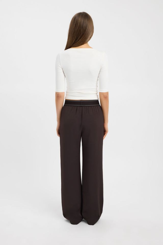 Presenting the Opal Branded Elastic Pant in womens regular pants with wide-leg high-rise brown back