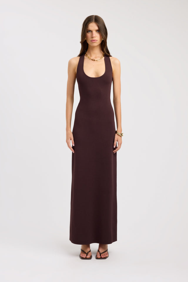 front Serenity Cross Back Dress Kookai Bodycon Maxi Fitted Scoopneck womens-dresses 