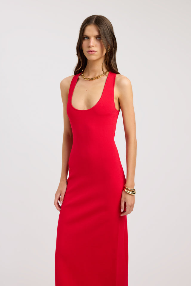 front Serenity Cross Back Dress Kookai Bodycon Maxi Relaxed Scoopneck womens-dresses 