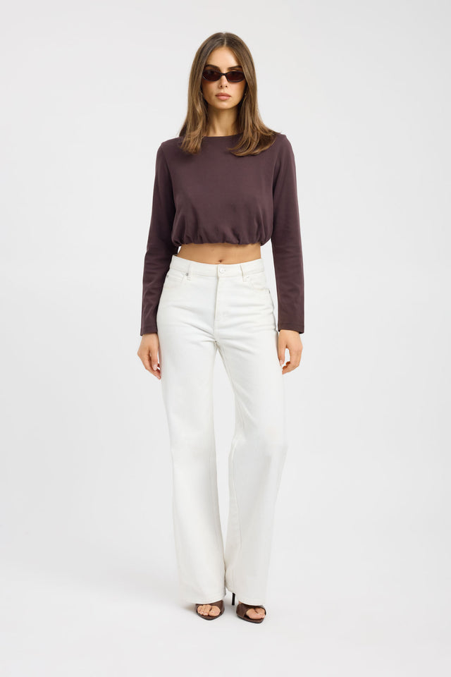 Introducing the Dusk Long Sleeve Top womens blouse in rosy brown featuring relaxed fit with round neckline and full straight sleeves front