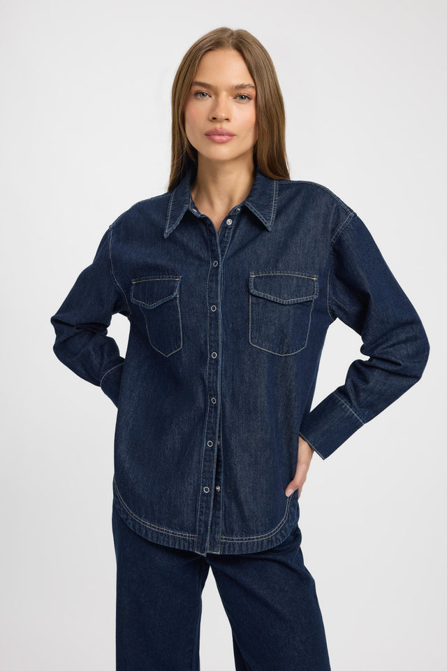 front Davey Shirt Kookai Relaxed Highneck Long sleeve Womens-Blouse 