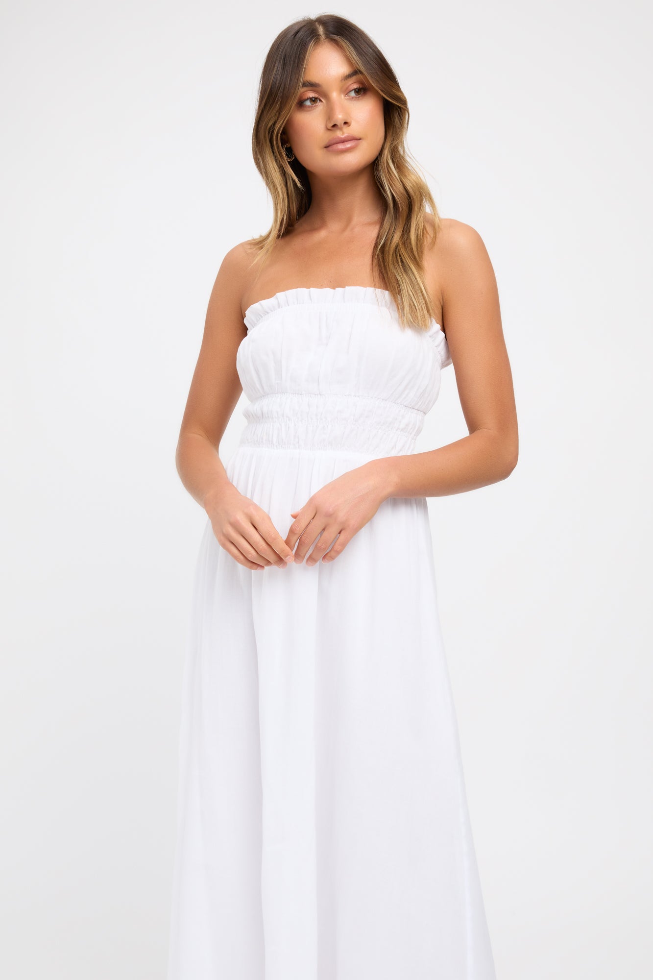 Buy Georgette Strapless Dress White Online