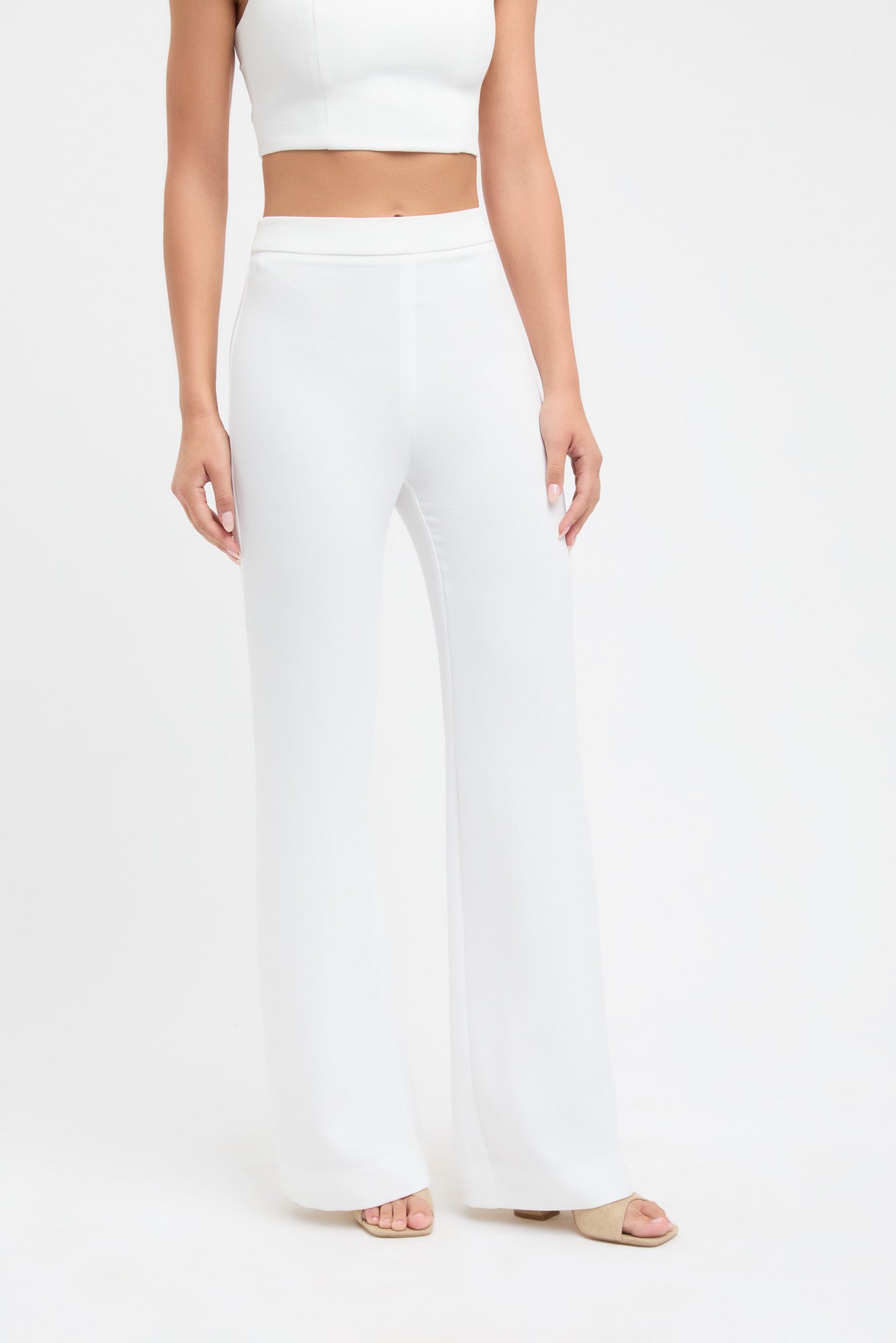High Waisted Slit Trousers (White) – Grey Suede