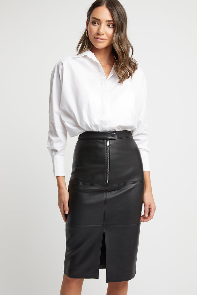 Pascale Leather Midi Skirt