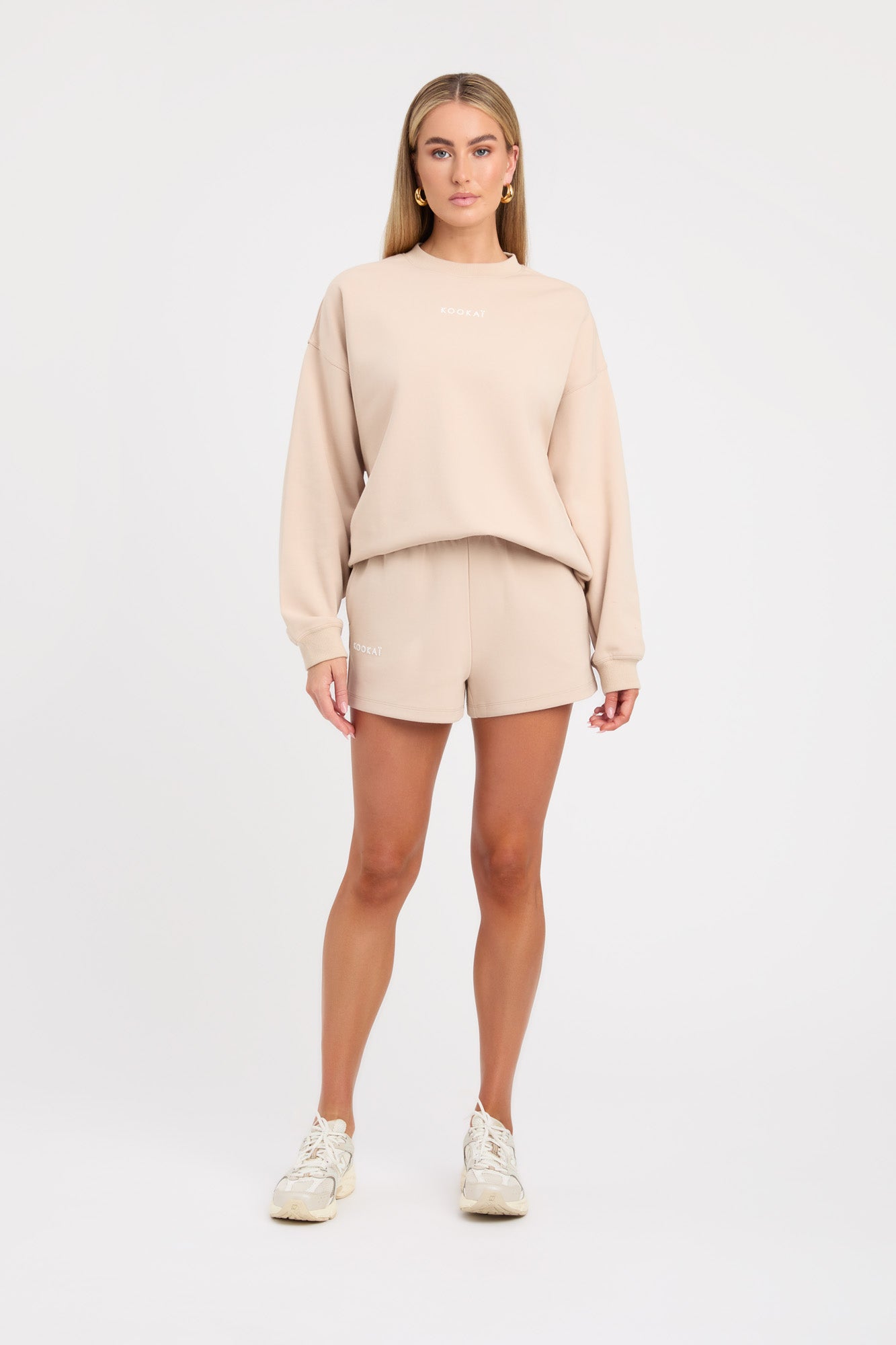 beige crewneck sweatshirt