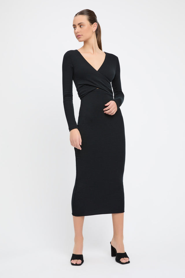 kookai knit dress Merino Wool Kookai Wool Dress Kookai Merino Wool LS High-neck Knit Dress